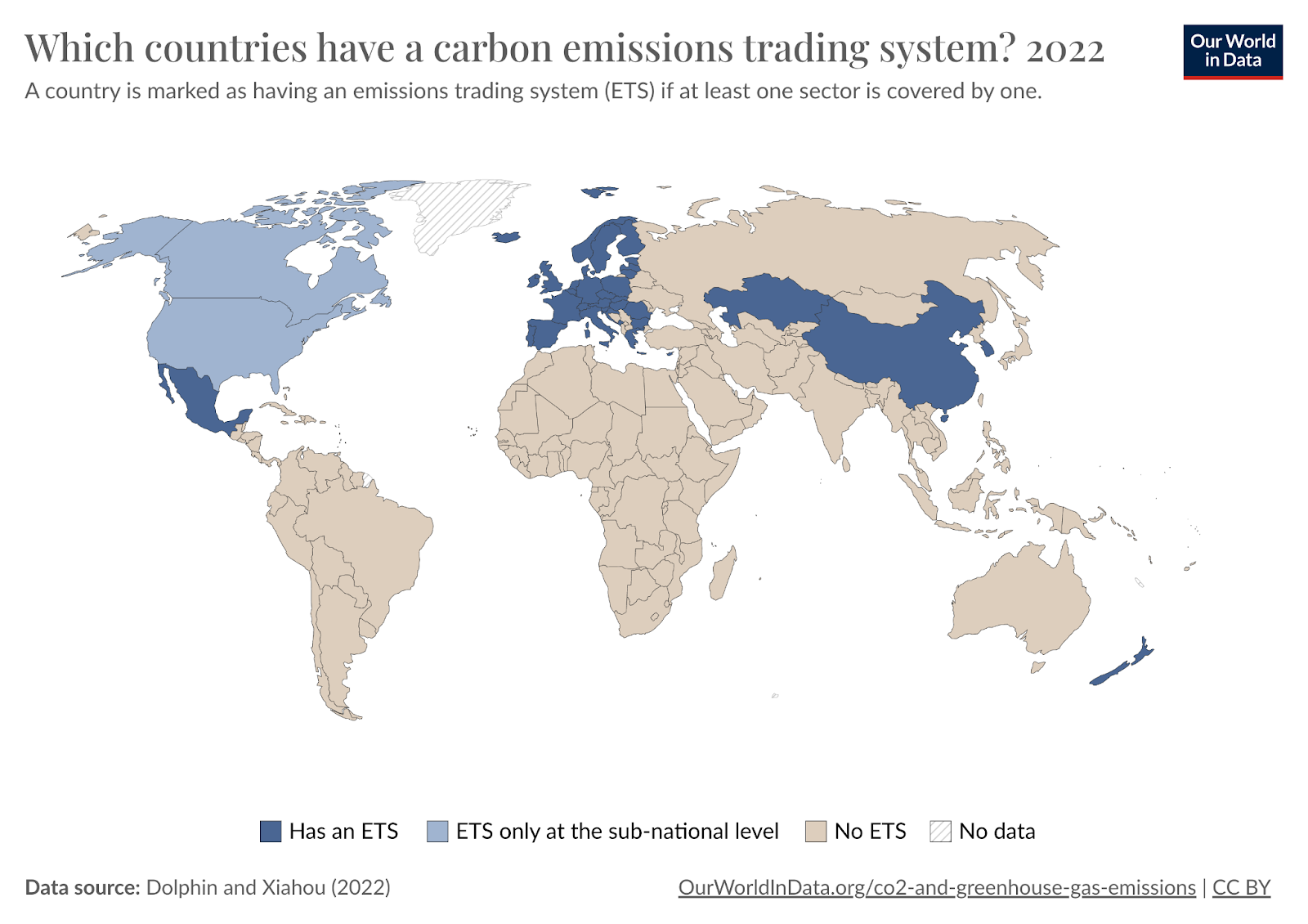 Phân bố hệ thống giao dịch tín chỉ carbon trên thế giới năm 2022